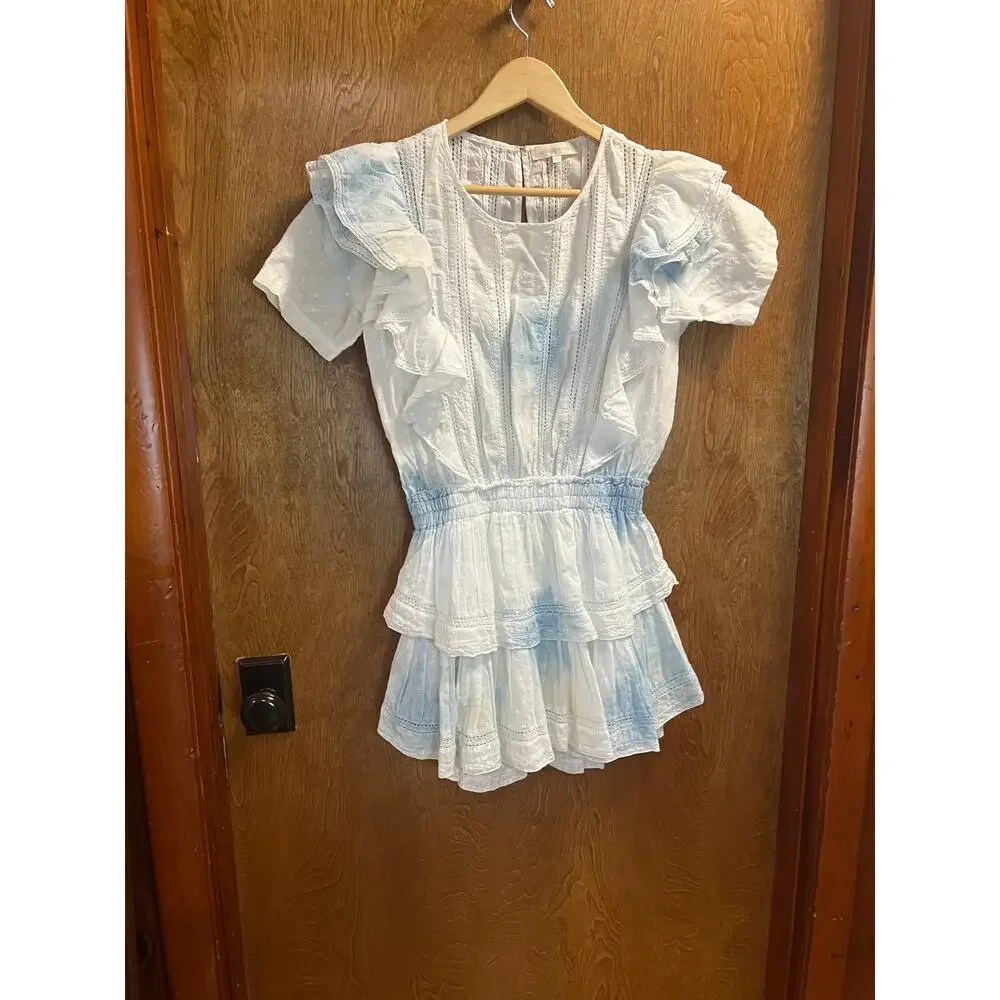 LoveShackFancy Natasha Light Blue Tie Dye Mini Dress sze XS